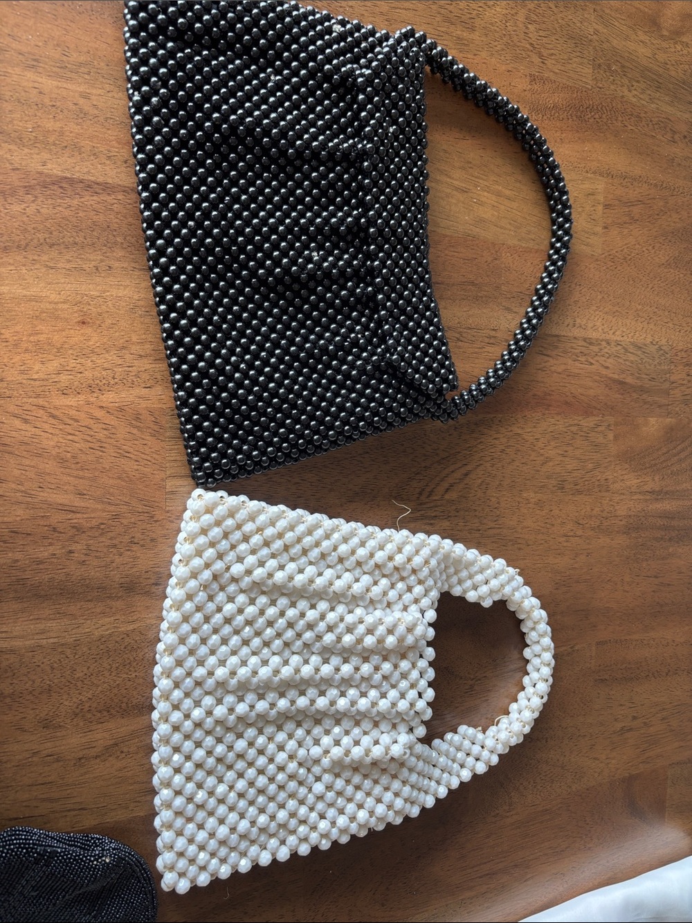 Beaded Pearl-Style White Handbag | Beaded Black Handbag Duo